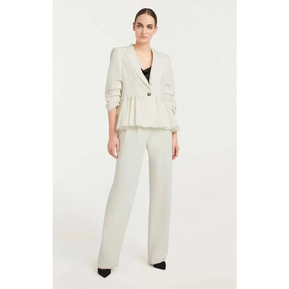 Cinq á Sept Kourtney White Ruffle Blazer Ivory 6 Small Single Breasted Peplum - Picture 3 of 9